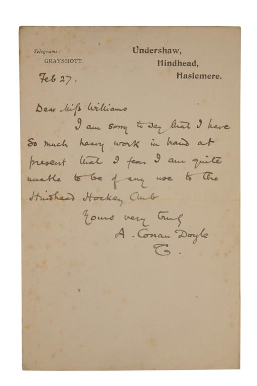Arthur Conan Doyle letter feat Hindhead HC