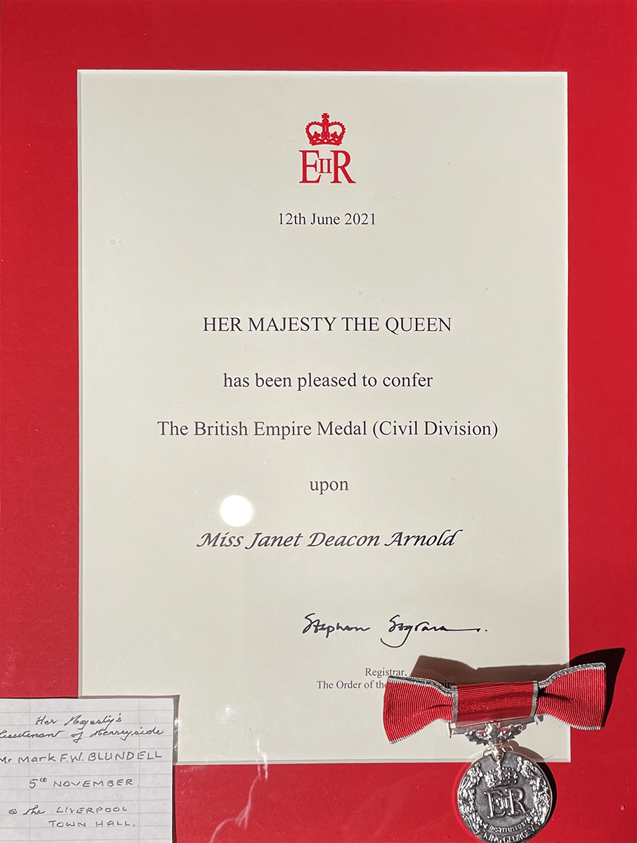 Jean Arnold BEM certificate