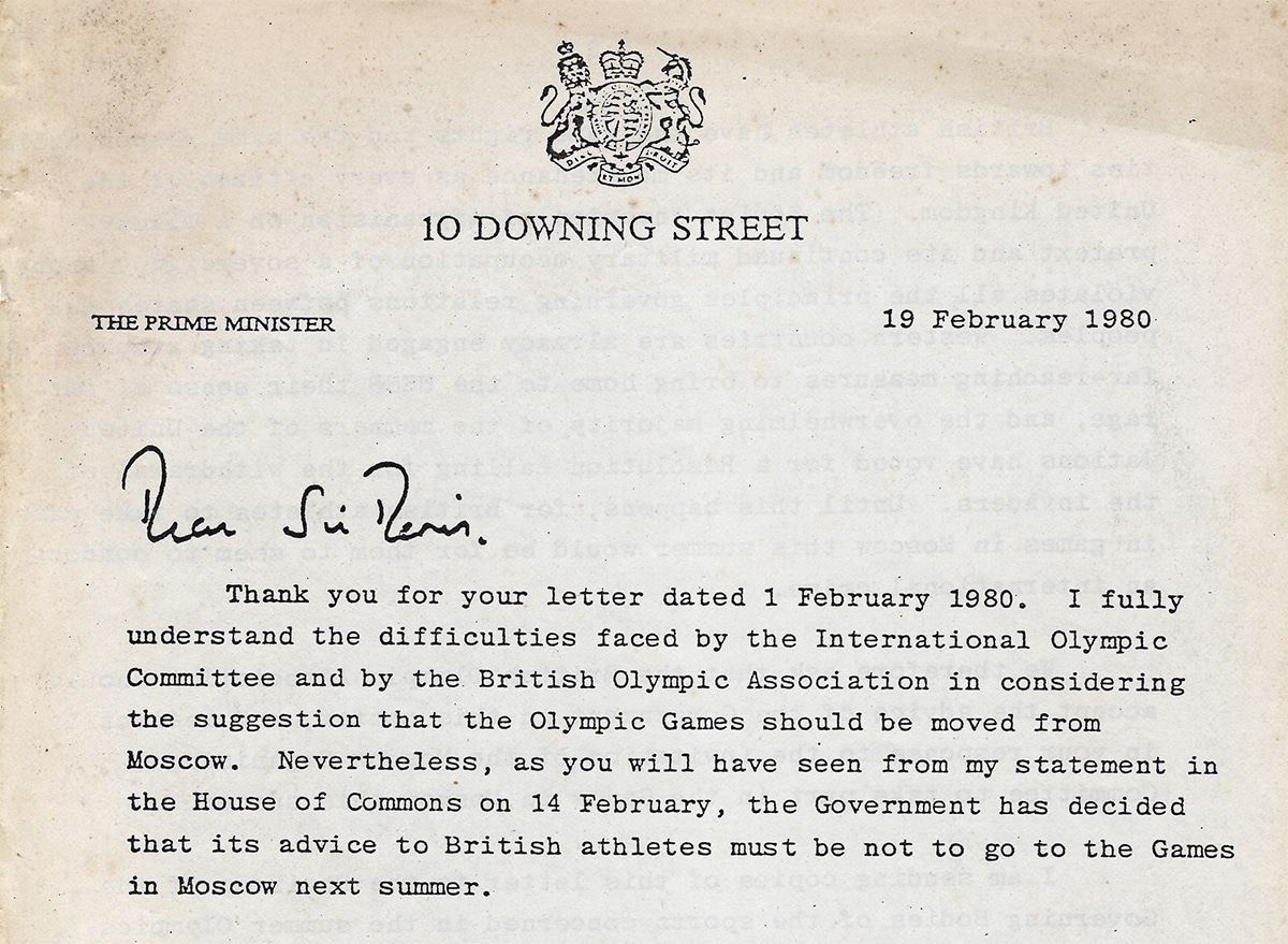 Prime Minister letter Moscow 1980 Olympics 1