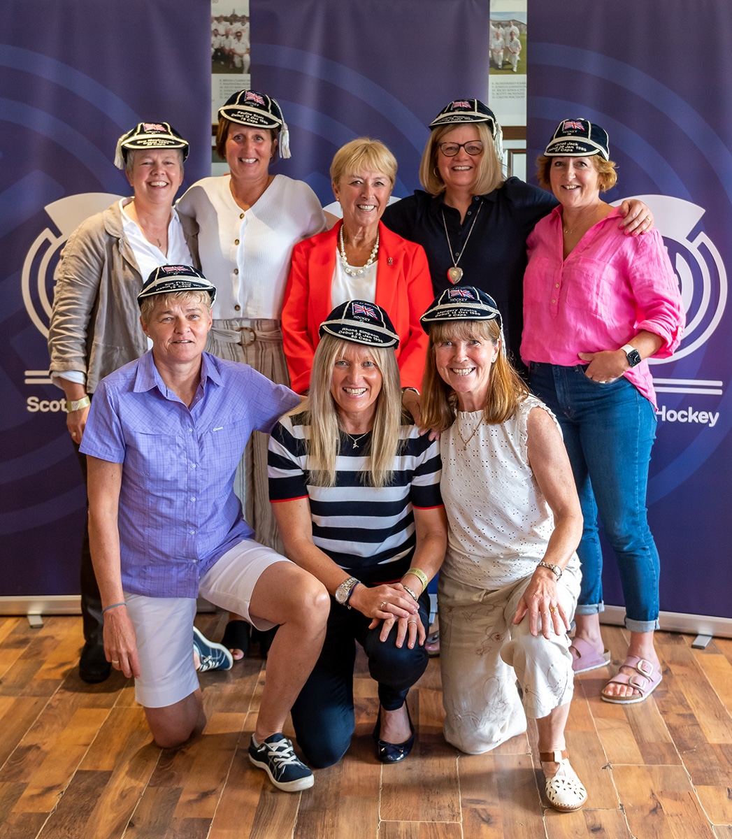 Scottish GB caps Group picture Sue Macdonald Pauline Stott Sheila Morrow Diane Renilson Janet Jack Sue Fraser Rhona Simpson Mary Coutts